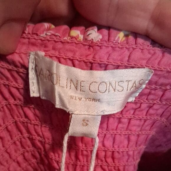 NWT CAROLINE CONSTAS Smocked Floral Pink/multicolor Boho Print Dress S - Picture 7 of 16